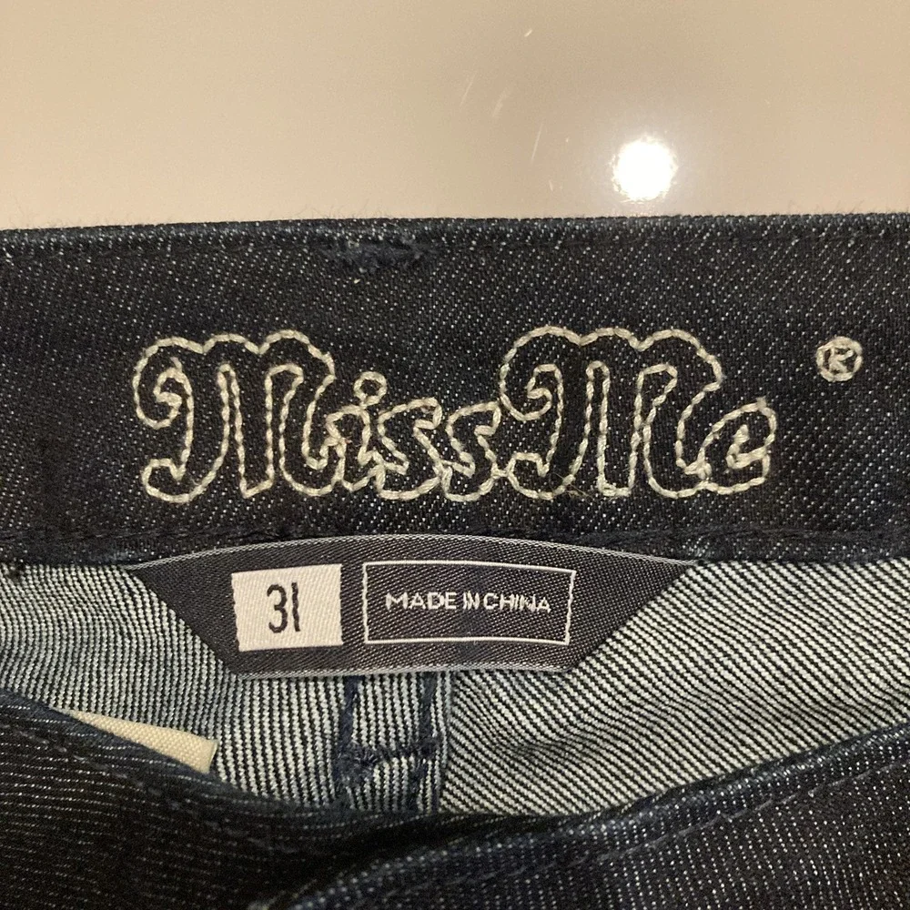 MISS ME Jeans Women NICOLE Size 31 Low‎ Rise Skinny Stretch Whiskered Dark Blue
